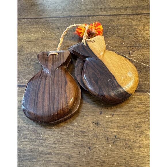 Unbranded Other - Vintage Spanish Hand-Carved Handmade Wood Castanets Castañuelas Flamenco Set = 2